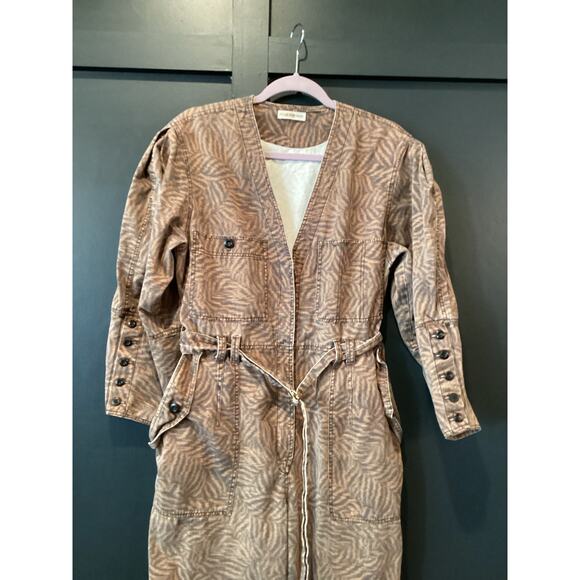 ULLA JOHNSON Ezra Jumpsuit 100% cotton animal print brown balloon sleeves 10 - Picture 10 of 11